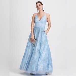 Light Blue V-Neck Prom Gown with A-Line Skirt